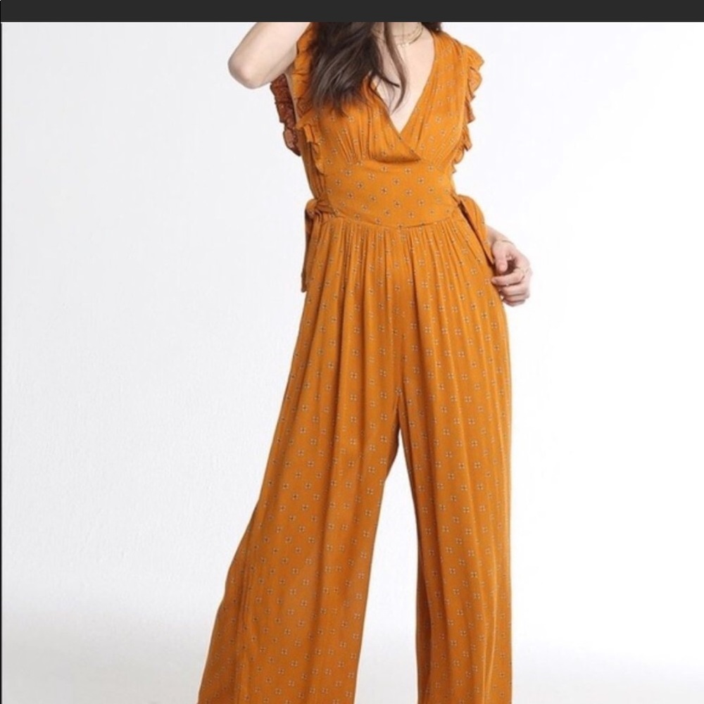 Anthropologie mustard jumpsuit